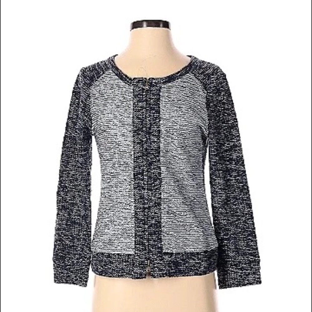 J.Crew Bouclé Jacket in Indigo Colorblock Cotton Blend Knit.
